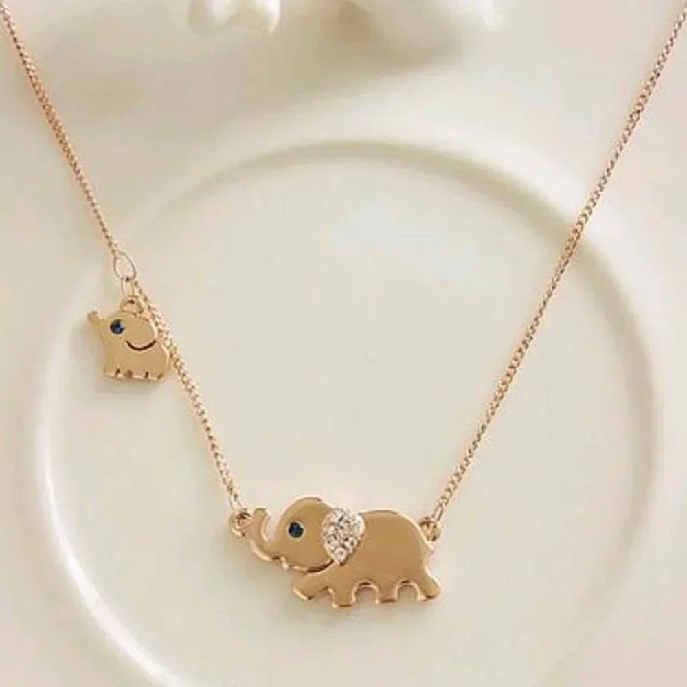 Elephant Charm Chain Necklace - Gold Tone