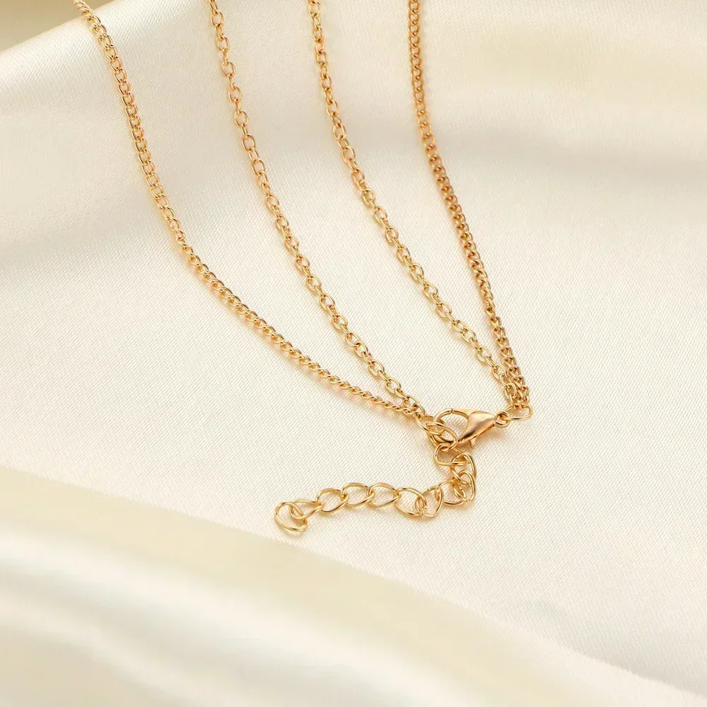Geometric White Triangle Stone Pendant Necklace - Gold Tone