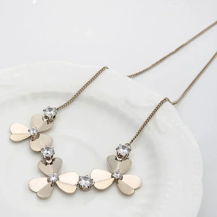 CZ Three Flower Chain Choker - Gold Tone