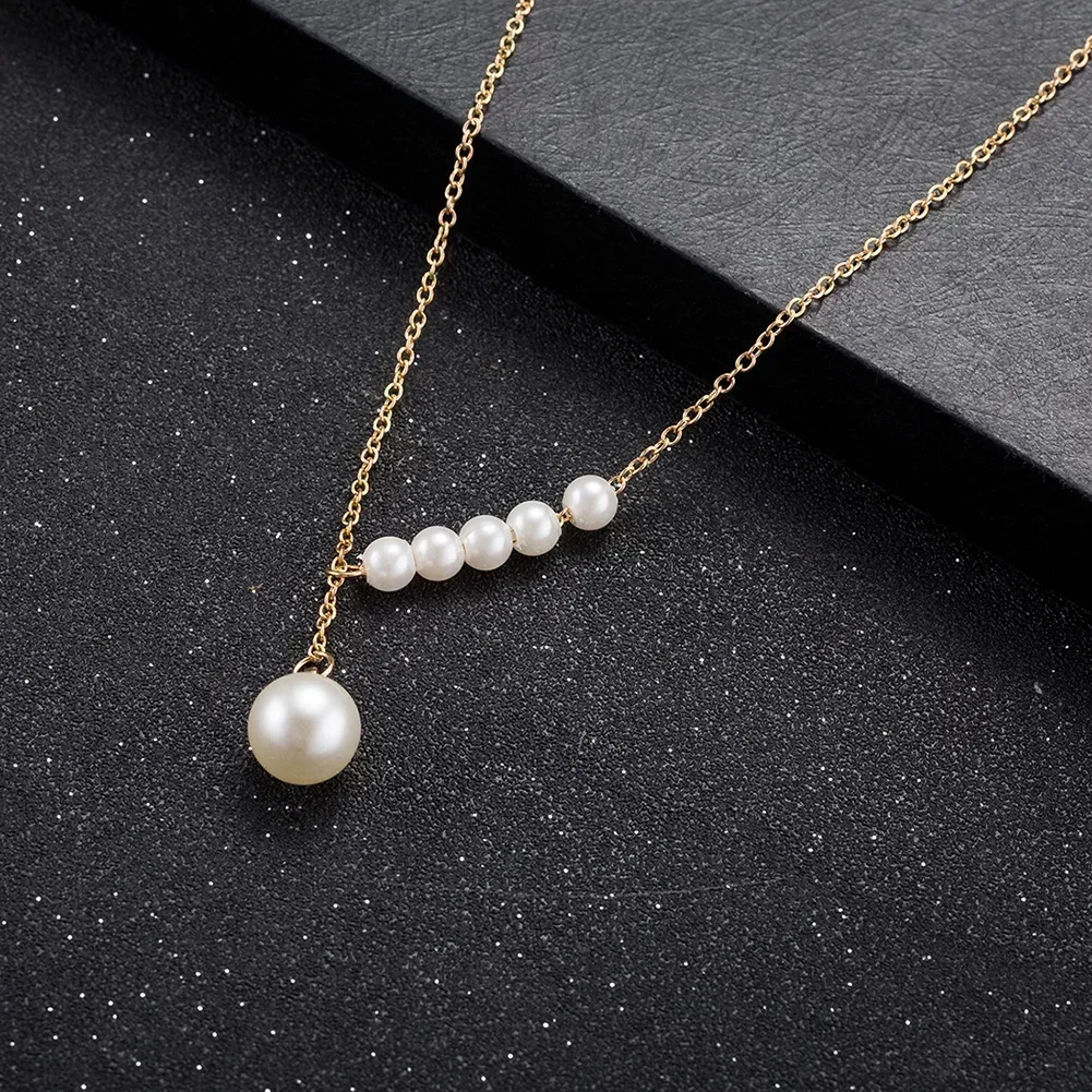 Handmade Pearl Pendant Lariat Necklace - Gold Tone