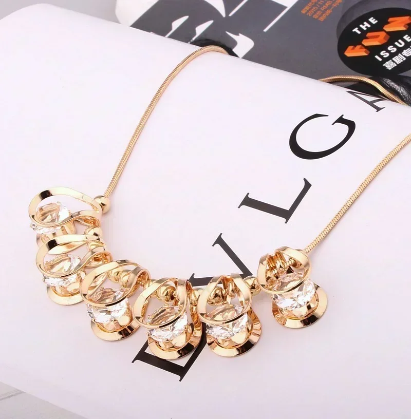 Zircon Clavicle Chain Necklace - Gold Tone