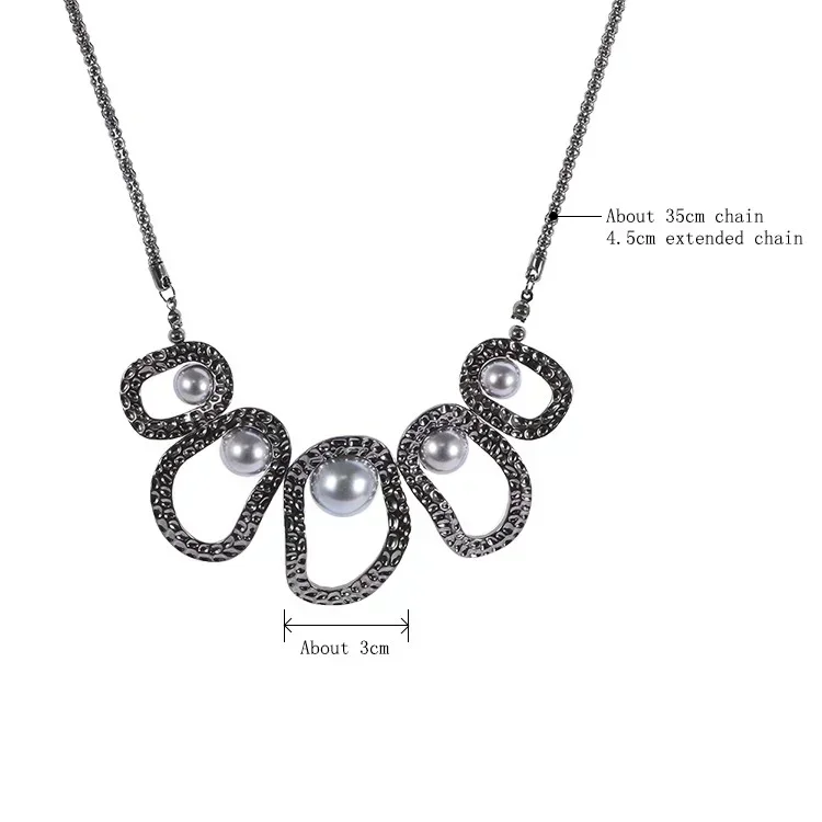 Pearl Circle Statement Necklace - White Gold Tone