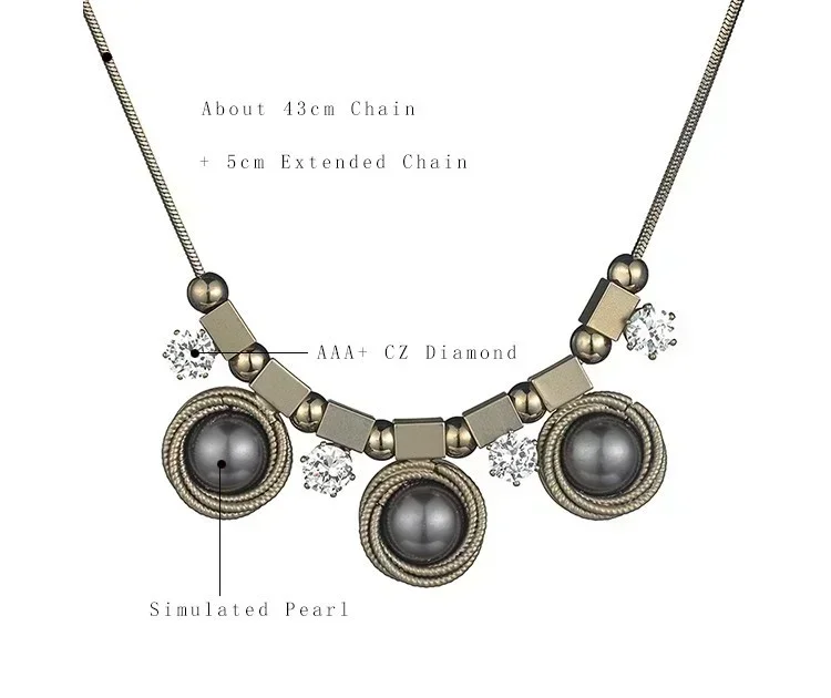Pearl CZ Statement Necklace - White Gold Tone