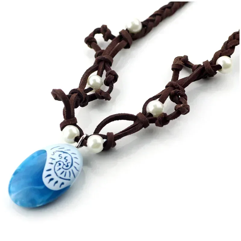 Ocean jewel Pendant Rope Necklace - Brown Tone