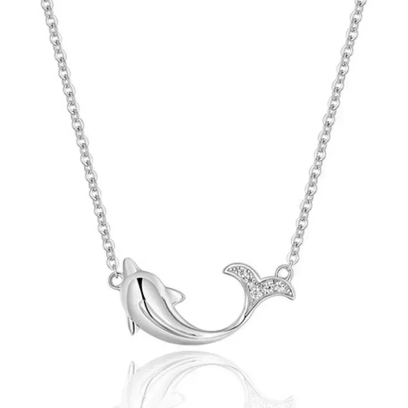 Cute Dolphin W/ Crystal Chain Necklace