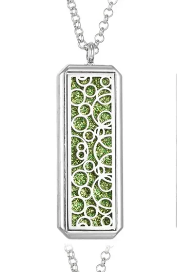 Rectangle Infinity Circle Aroma Oil Diffuser Magnetic Locket Pendant Necklace - Silver Tone