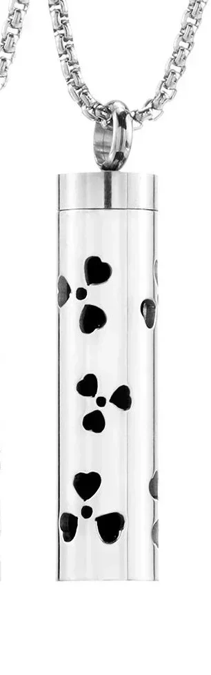 Cylinder Flower Aroma Oil Diffuser Pendant Necklace - Silver Tone