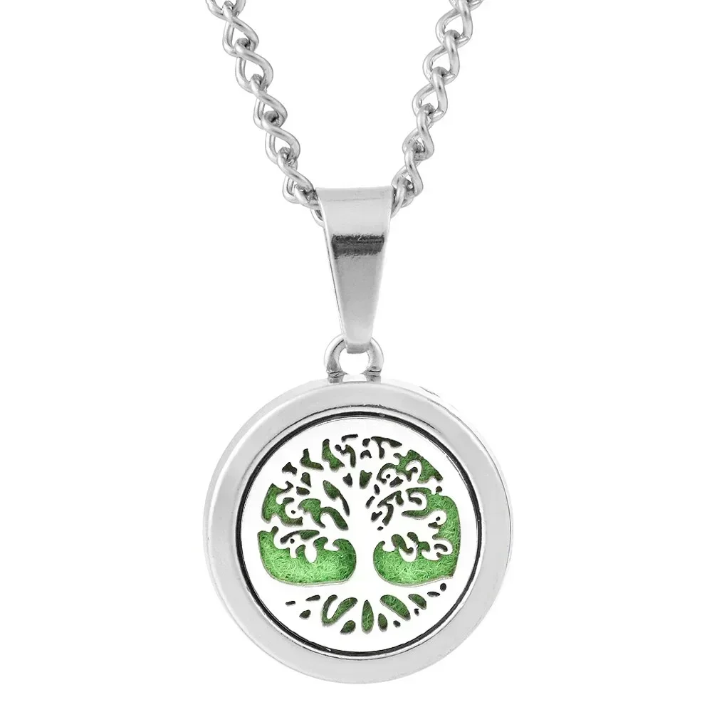 Tree of Life Essential Oil Diffuser Pendant Necklace - Silver Tone