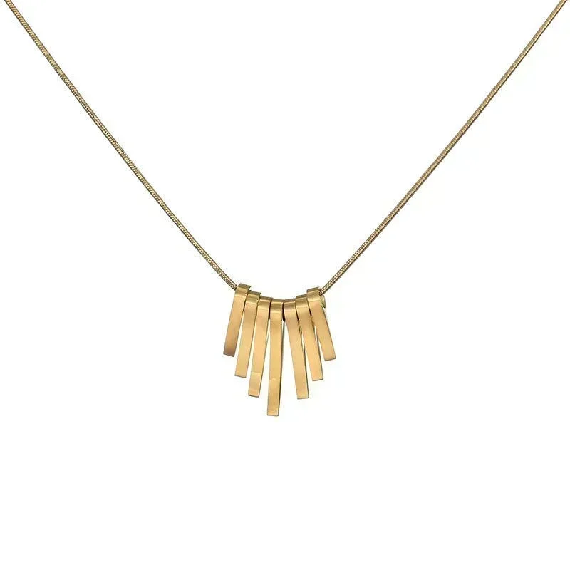 Stainless Steel Delicate Geometry Shape Charm Chain Necklace - Gold Tone