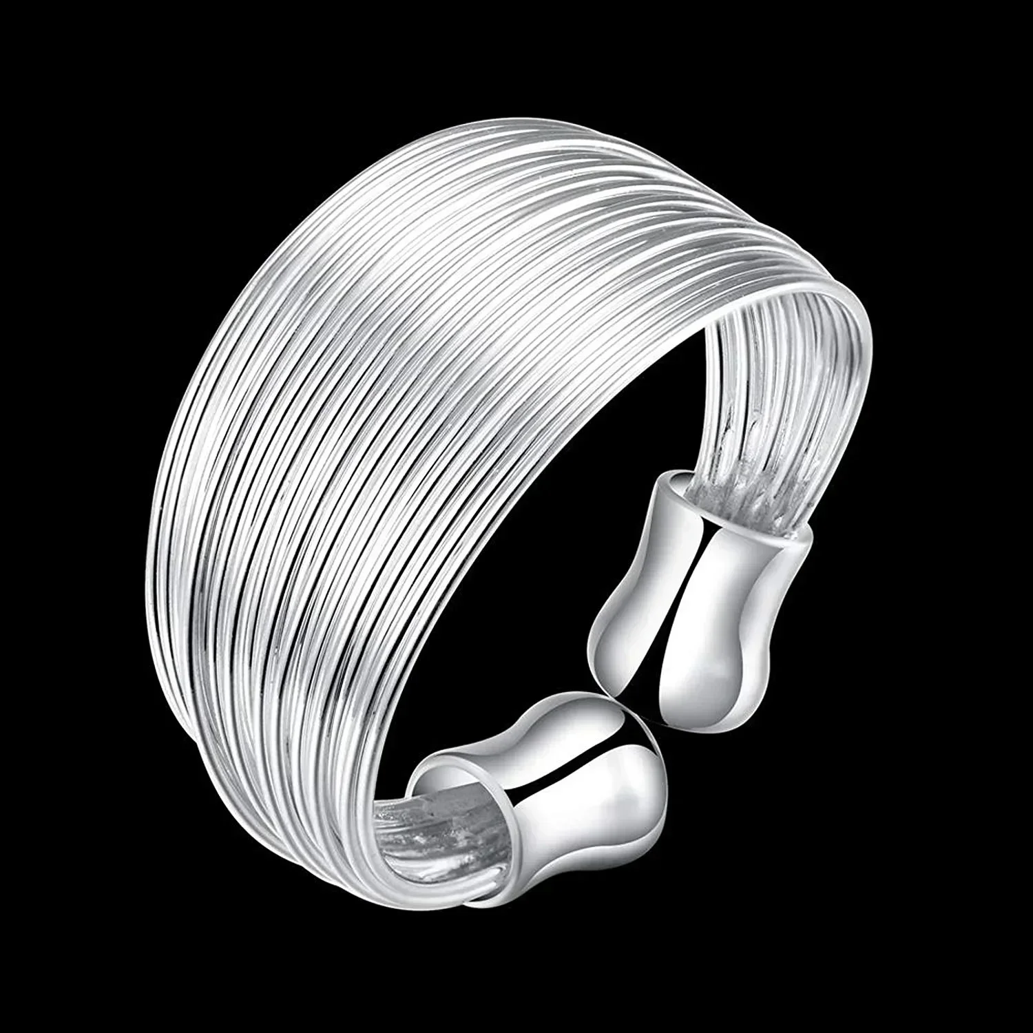 Multi-Layer Wires Ring - (S925) Silver Plated - Adjustable