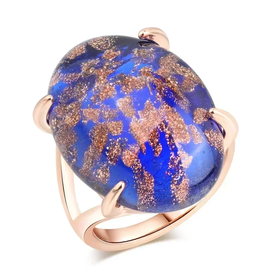 26mm Handmade Blue Stone Ring - Rose Gold Tone