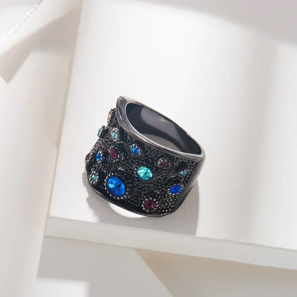 Colorful Rhinestone Wild Ring - Vintage Silver Tone