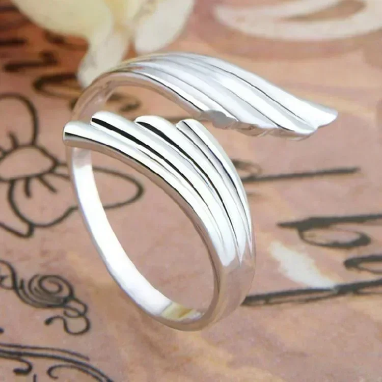Double Angel Wing Ring - (S925 Silver) Plated - Adjustable