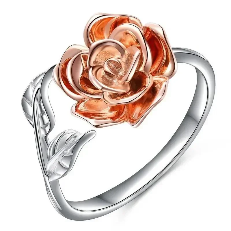 Rose Front Open Ring - Silver Tone - Adjustable