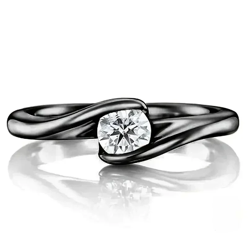 White Round Zircon Ring - Black Tone