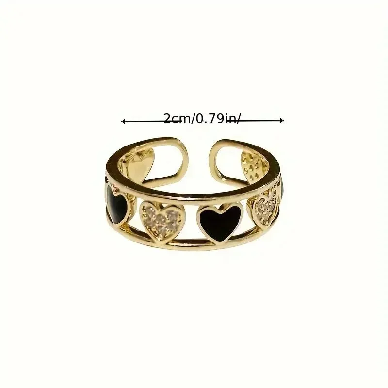 Crystal Black Heart Ring - Adjustable
