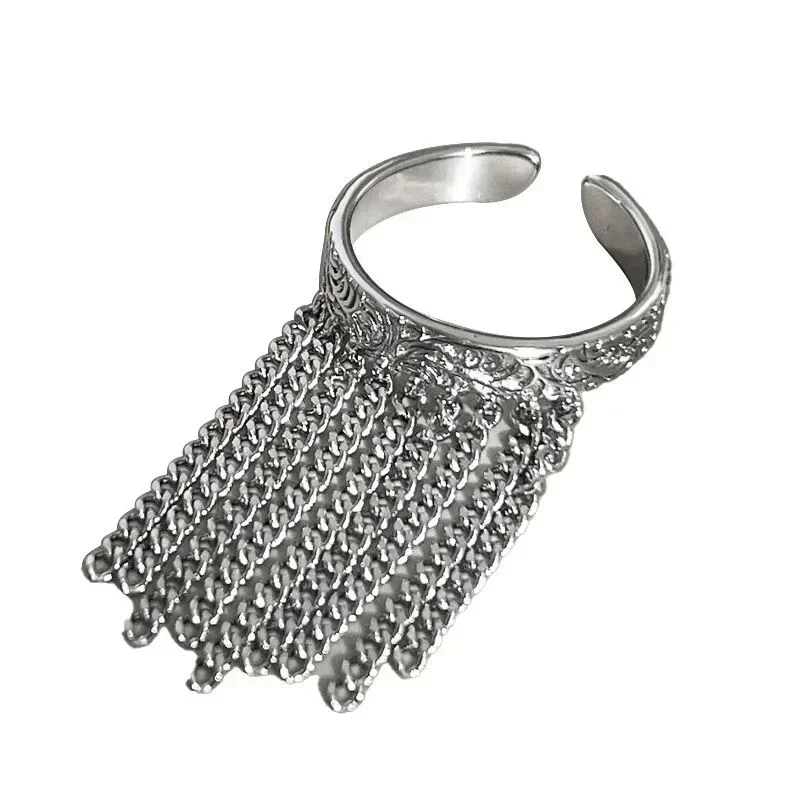 Long Tassel Cain Ring - (S925) Silver Plated - Adjustable