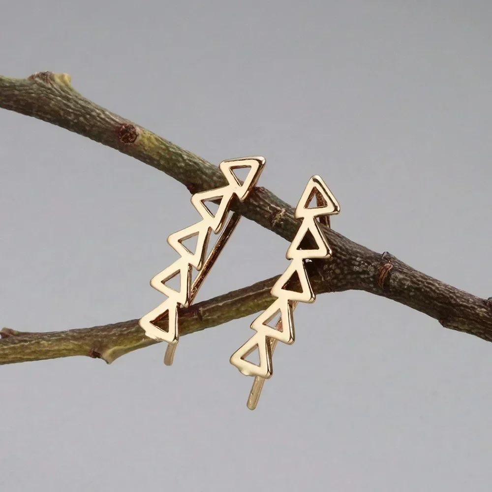 Triangle Ear Climbers / Stud Earrings - Silver Tone