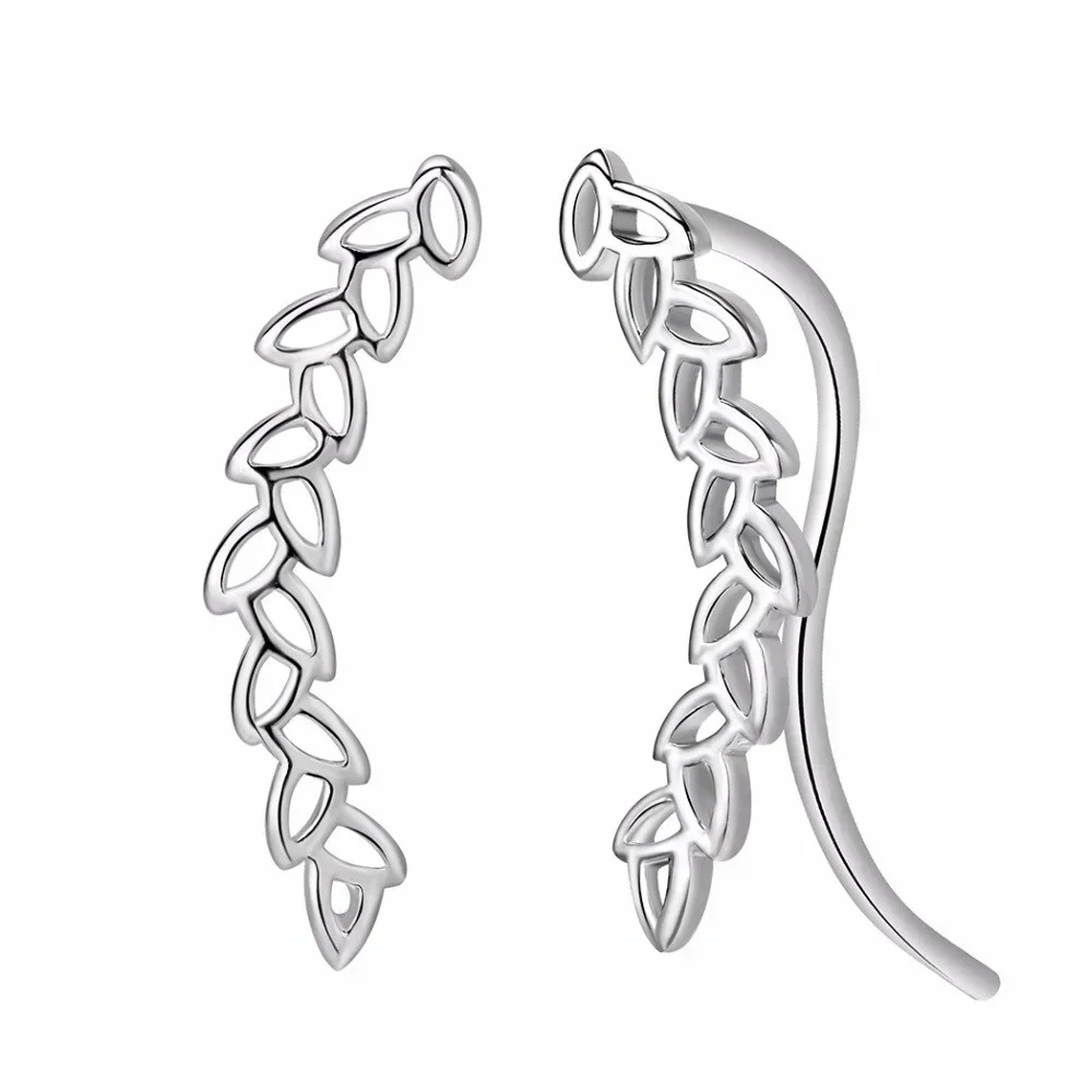 Laurel Branch Ear Climbers  Stud Earrngs  - Silver Tone