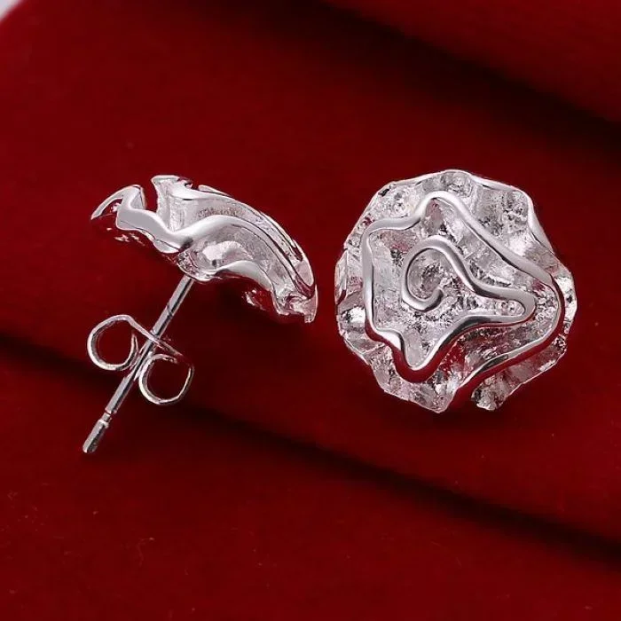 Rose Stud Earrings - S925 Silver Plated