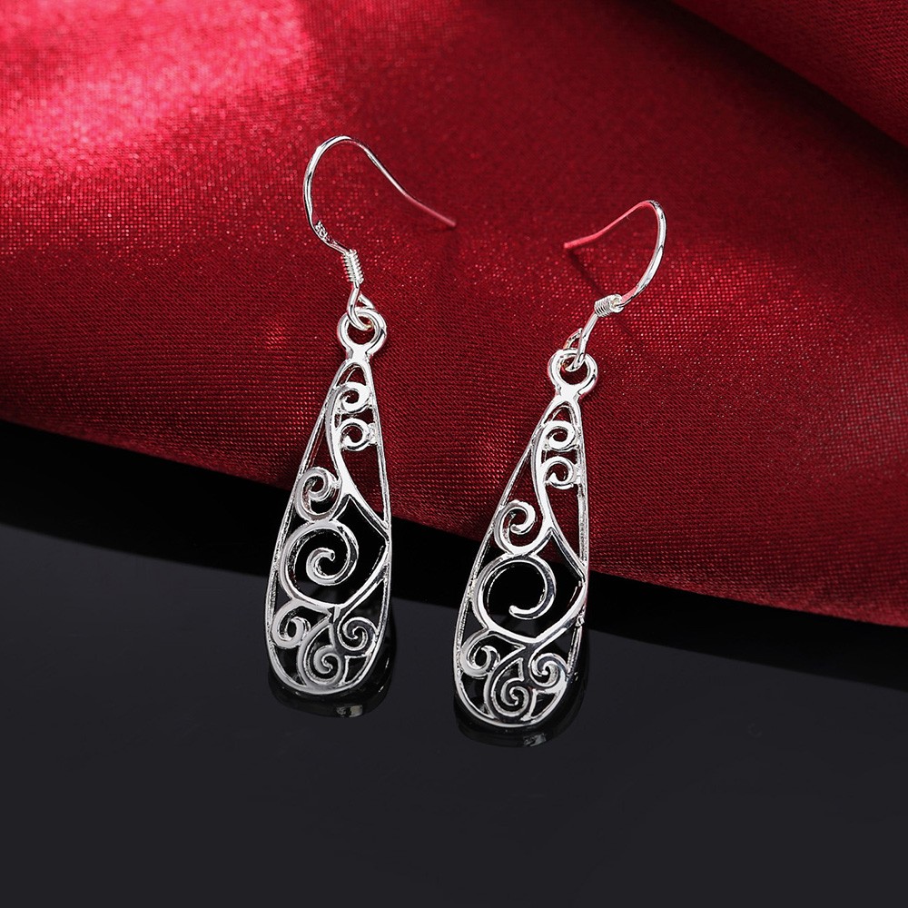 Filigree Drop Hook Earrings -  S925 Silver Plated