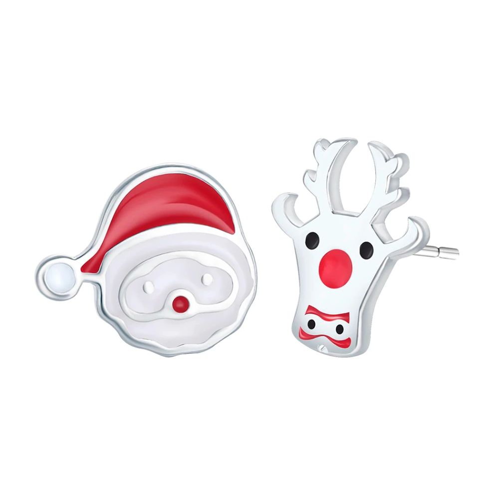 Santa Clause Deer Stud Earrings - (S925) Silver Plated