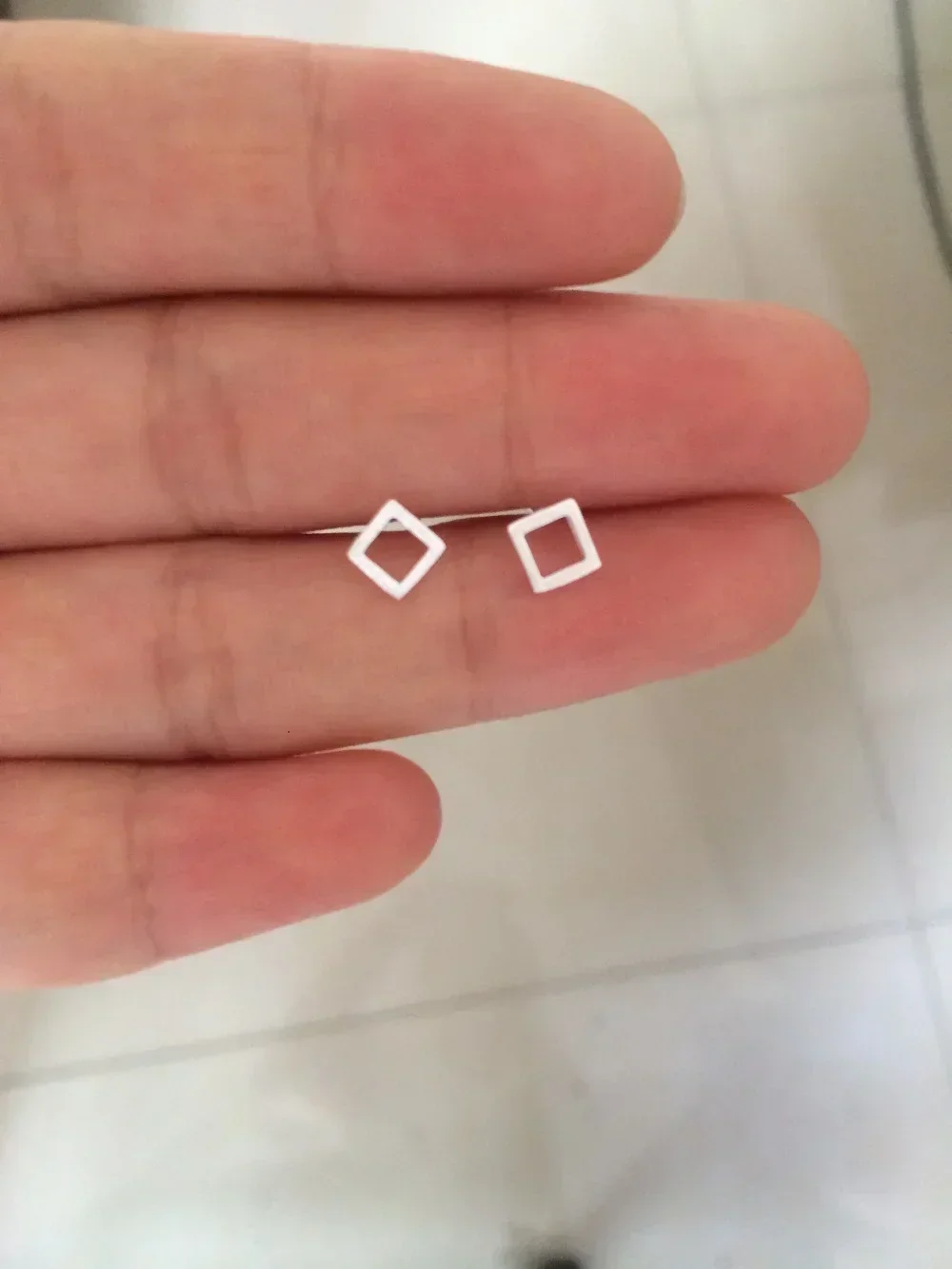 Stainless Steel Open Square Stud Earrings - Silver Tone