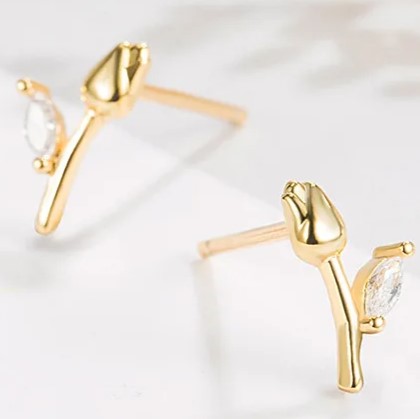 Delicate CZ Tulip Stud Earrings