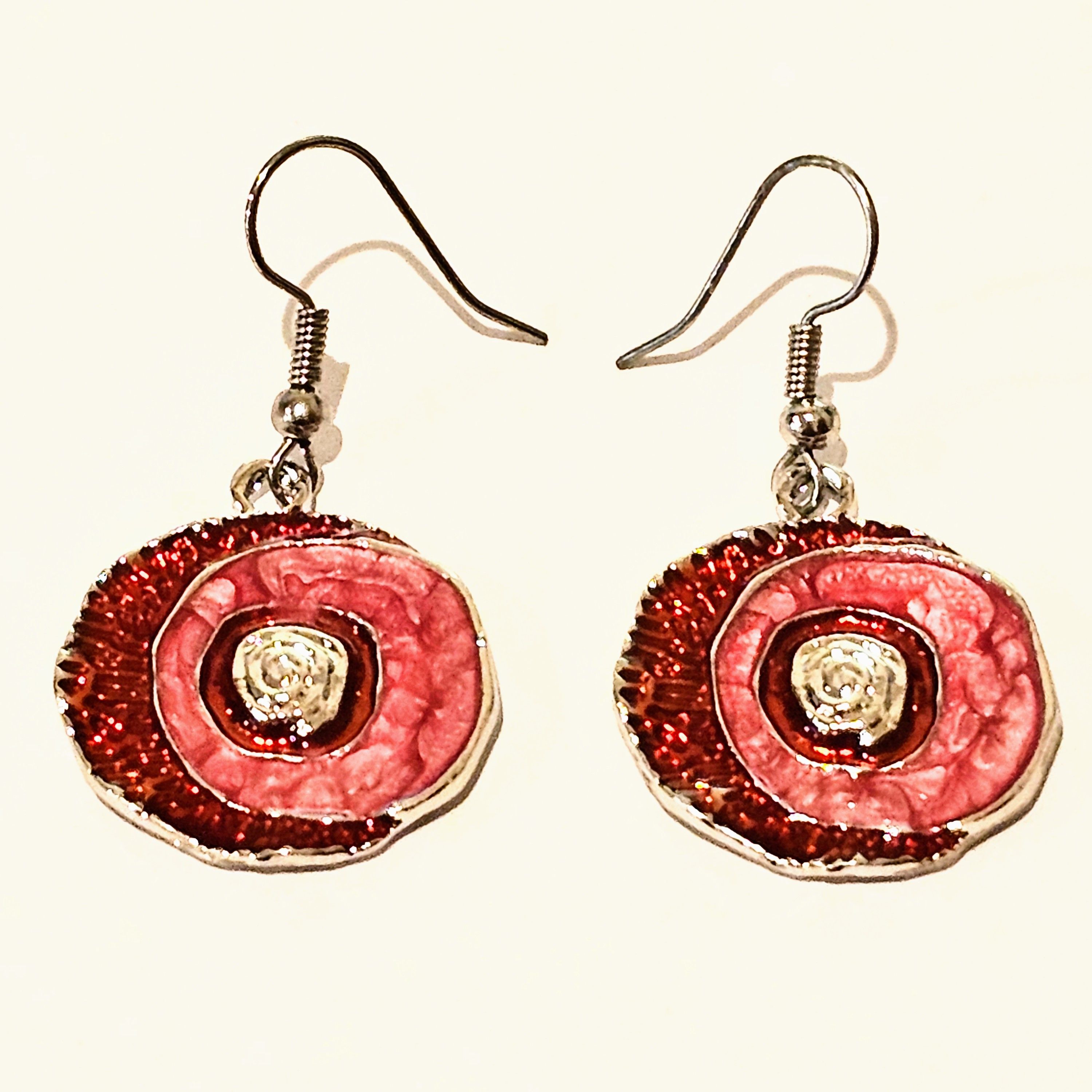 Enamel Two-Tone Round Drop Hook Earrings - Silver Tone
