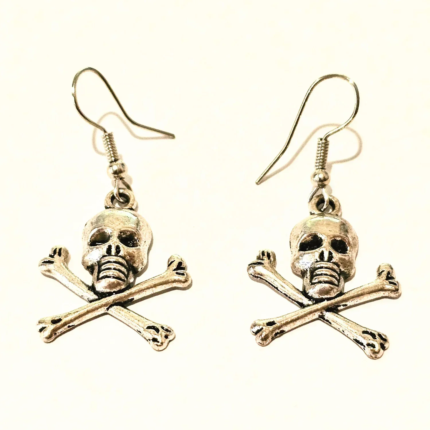 Jolly Roger Drop Hook Earrings - Silver Tone