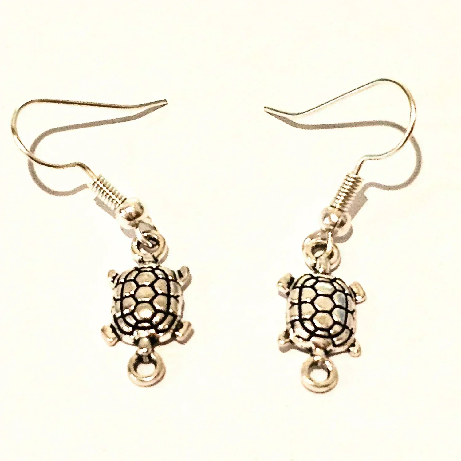 Turtle Frop Hook Earrings - Silver Tone