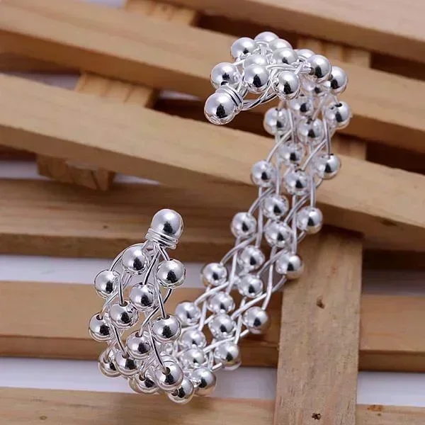 Thick Tiny Balls Mesh Bangle - (S925) Silver Plated