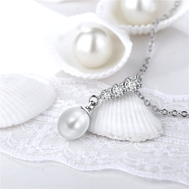 CZ Pearl Water Drop Jewelry Set (3 Pieces) - Silver Tone