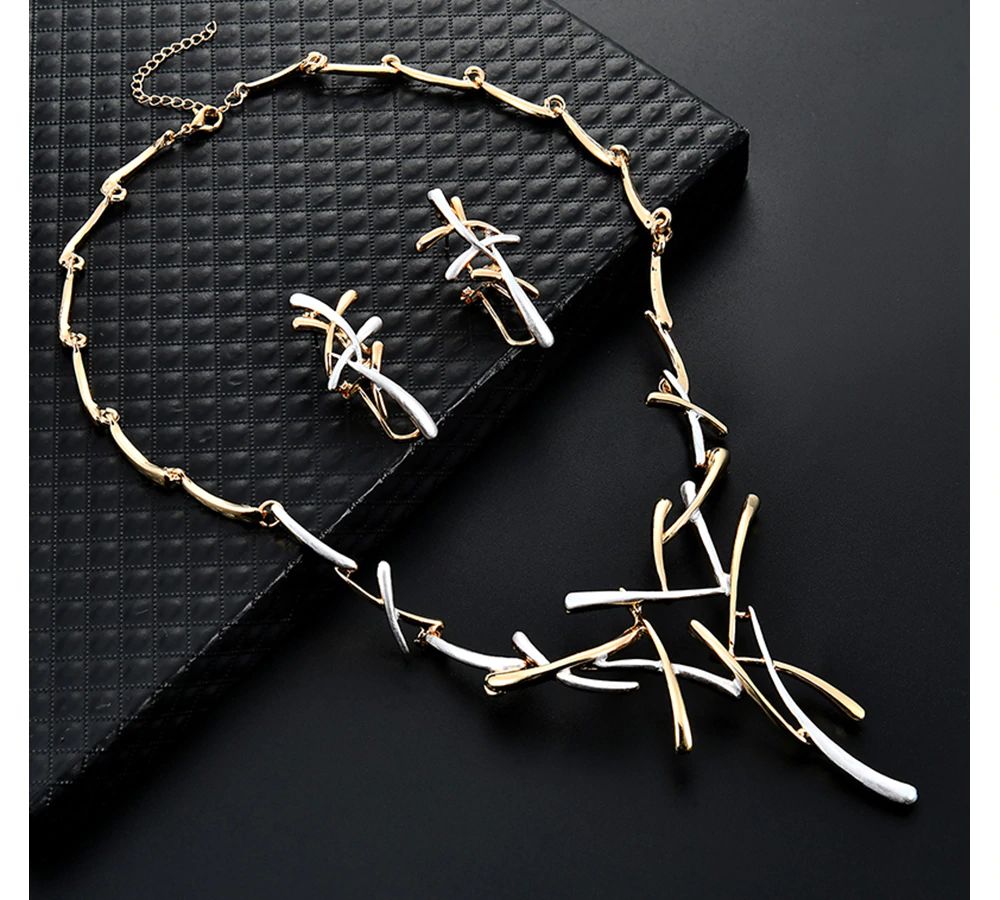 Duo Color Cross Jewelry Set (3 Pieces) - Gold/Silver Tone