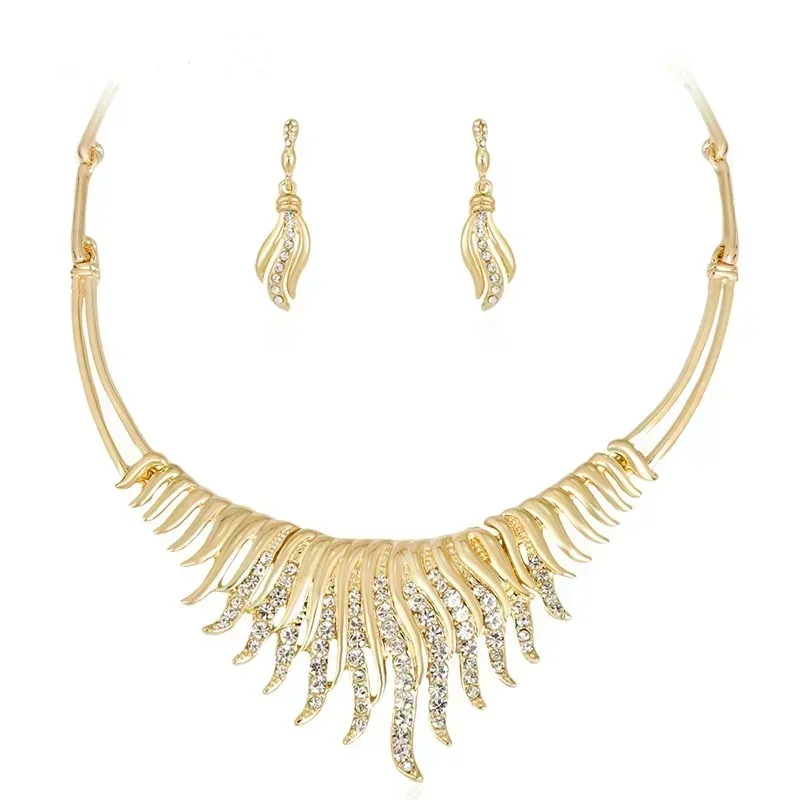 Fire Crystal Design Jewelry Set (3 Pieces) - Gold Tone