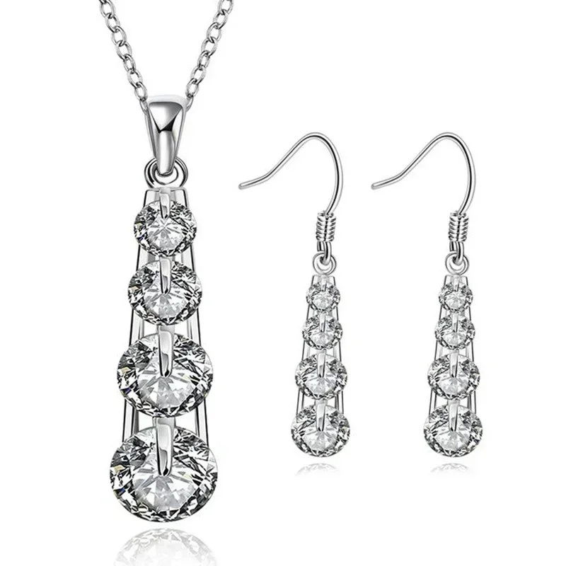 Cascade CZ Drop Jewelry Set (3 Pieces) - (S925) Silver Plated