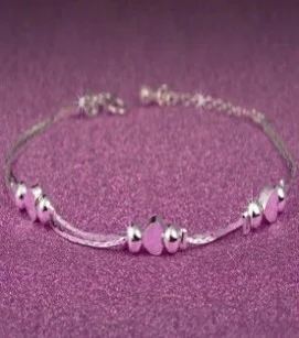 Sterling Silver Stardust Bean Charms Anklet - Silver Plated (S925)