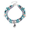 Handmade Turtle Charm/Bead Adjustable Layer Anklet - Silver Tone