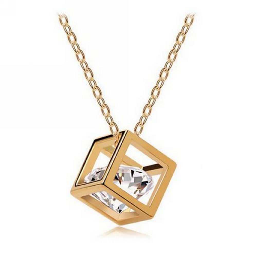 Box Cubic Zirconia Necklace - Gold Tone