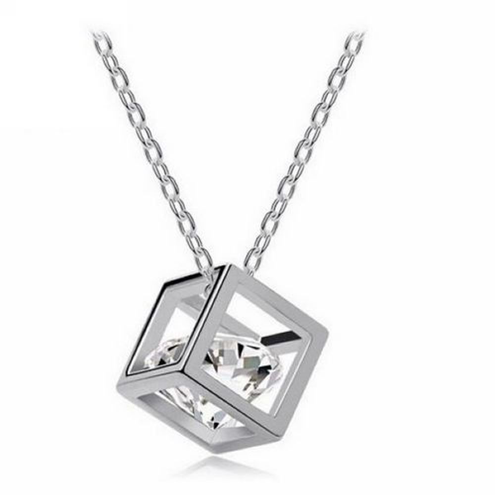 Box Cubic Zirconia Necklace - Silver Tone