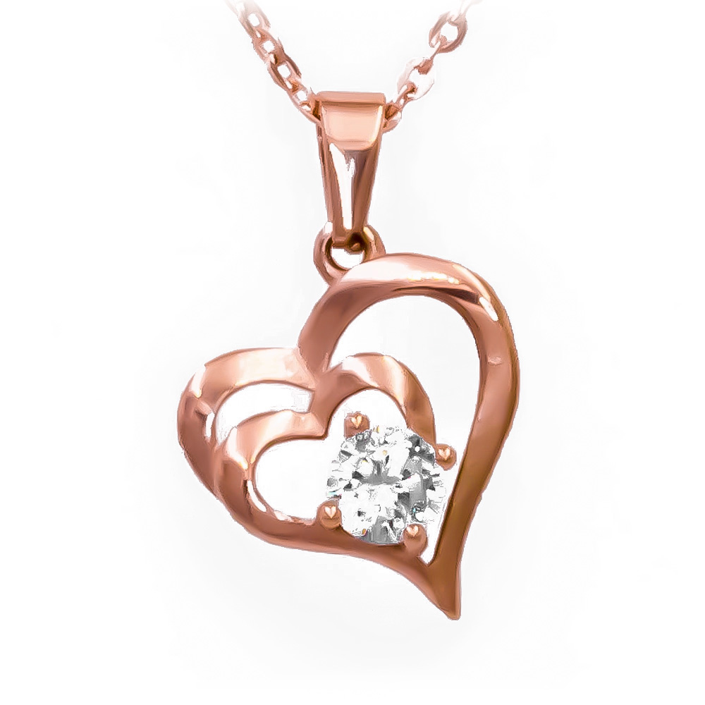 Stainless Steel Olivia Heart w/Crystal Necklace - Rose Gold Tone