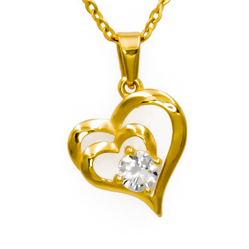 Stainless Steel Olivia Heart w/Crystal Necklace - Gold Tone