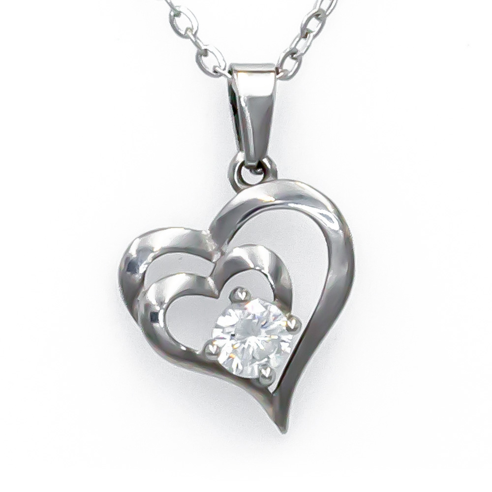 Stainless Steel Olivia Heart w/Crystal Necklace - Silver Tone