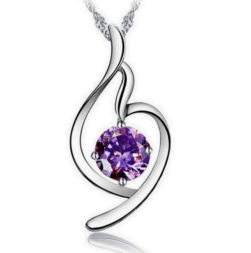 Purple CZ Soft Angel Lucky Necklace - Silver Tone