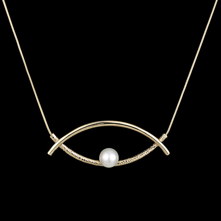 Double Curve Pearl Eye Necklace - Gold Tone