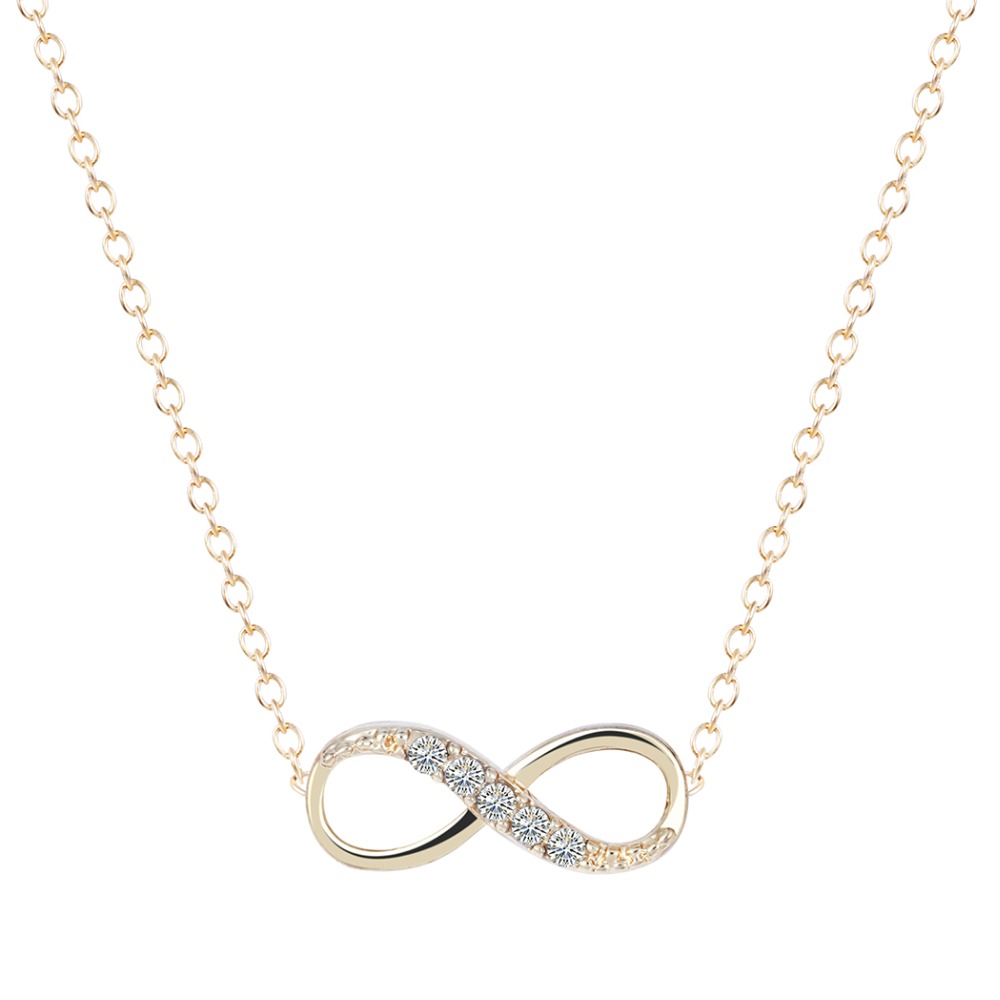 Zircon Infinity Pendant Chain Necklace - Gold Tone
