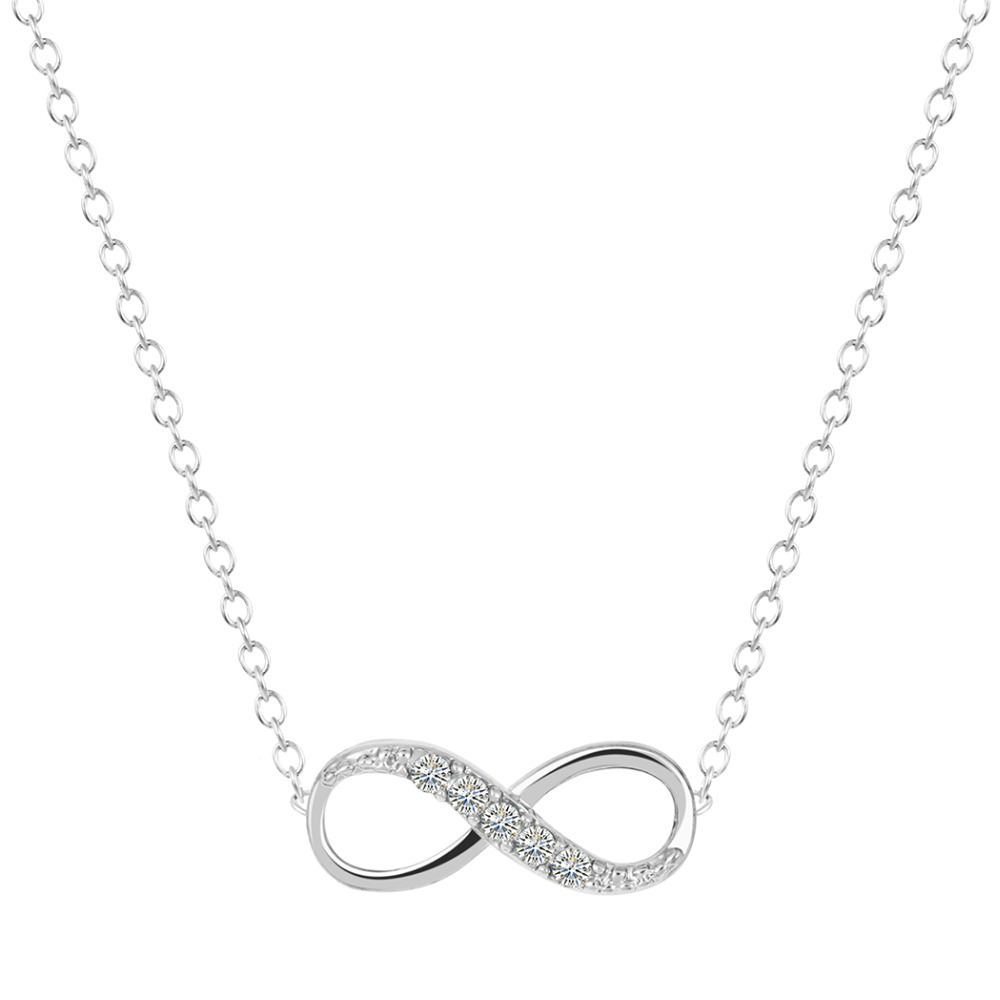 Zircon Infinity Pendant Chain Necklace - Silver Tone
