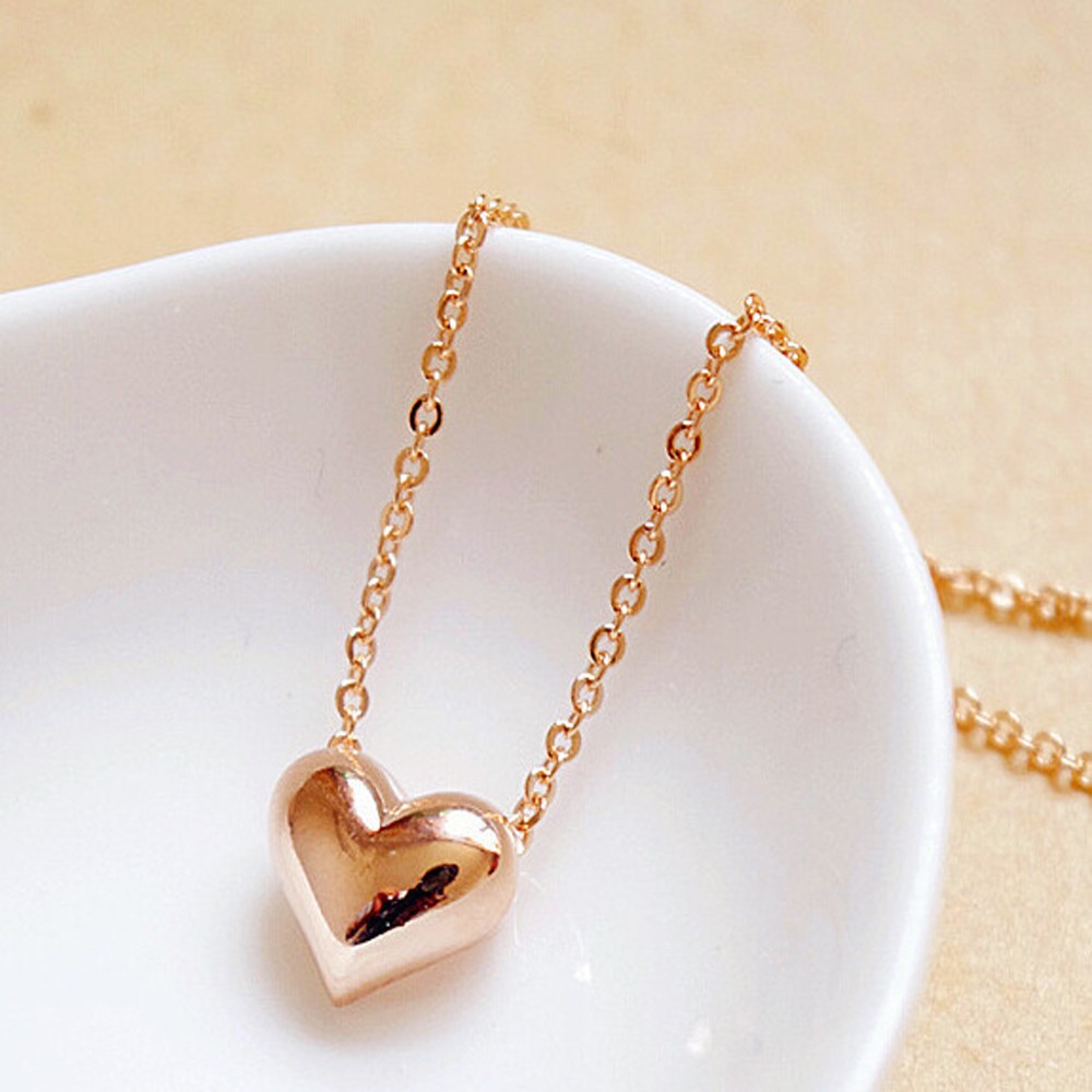 Peach Heart Pendant Necklace - Gold Tone