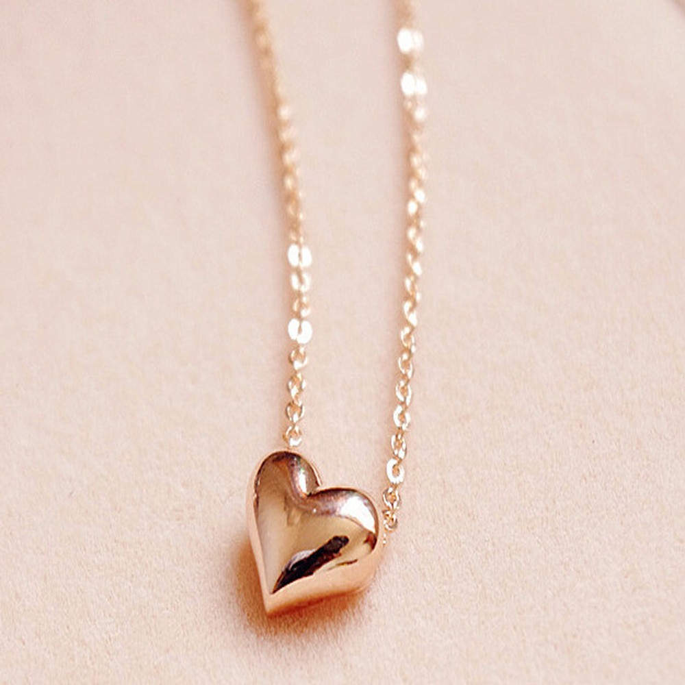 Peach Heart Pendant Necklace - Gold Tone