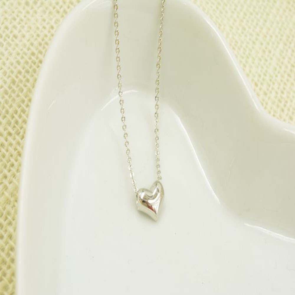 Peach Heart Pendant Necklace - Silver Tone